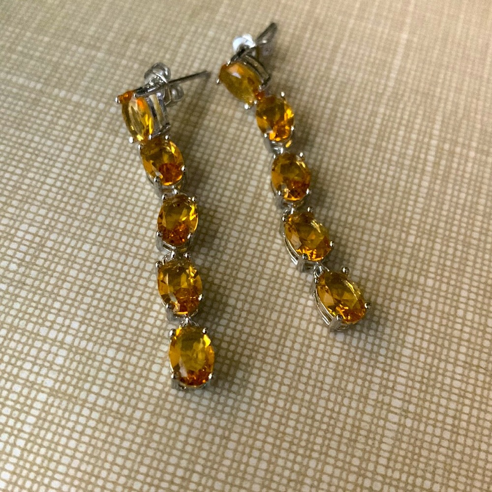 Pretty Linear Yellow Quartz Silver Dangle Earrings - image 2